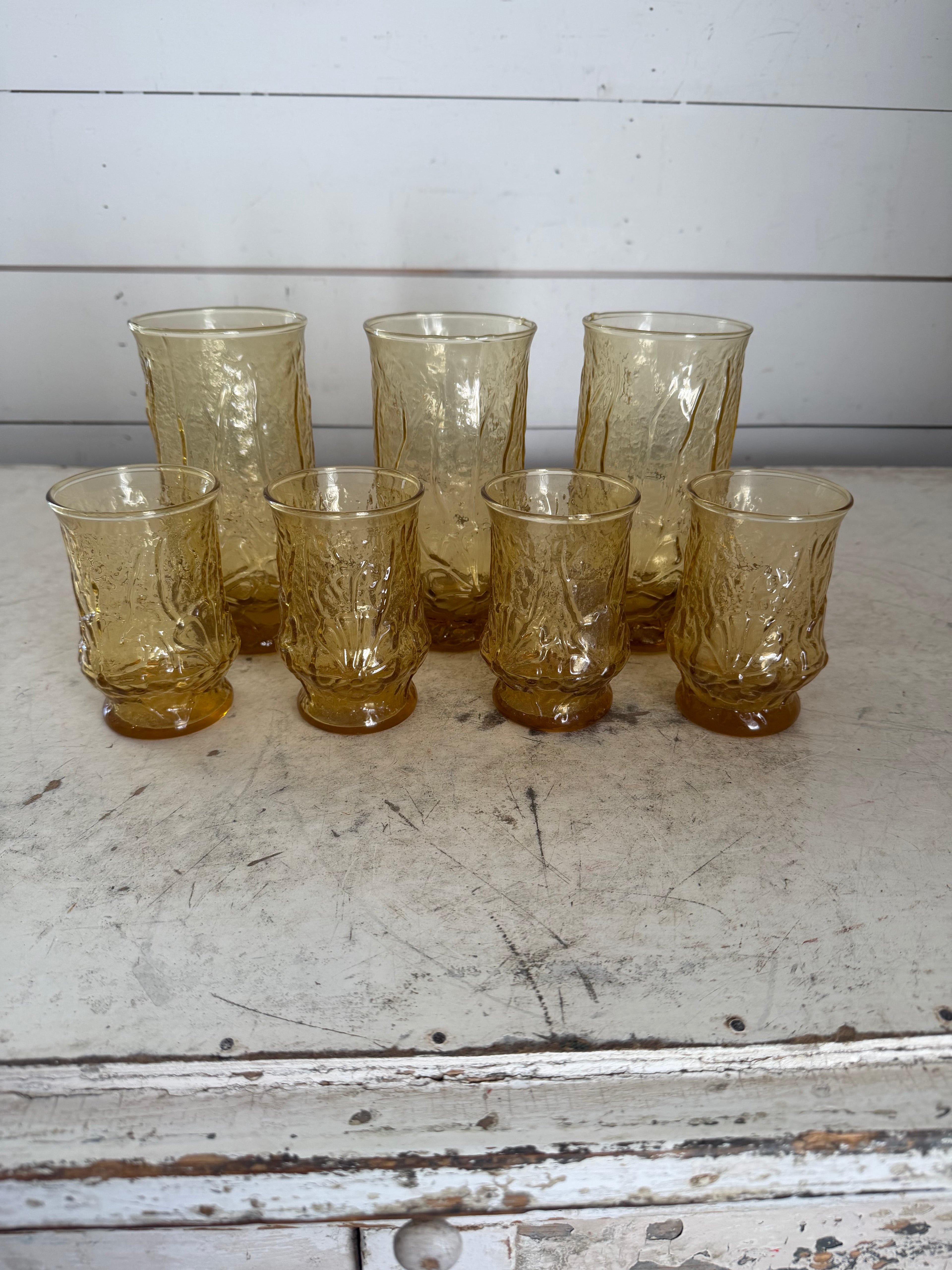 Anchor Hocking Amber Rain Flower Drinking Glasses Tumblers