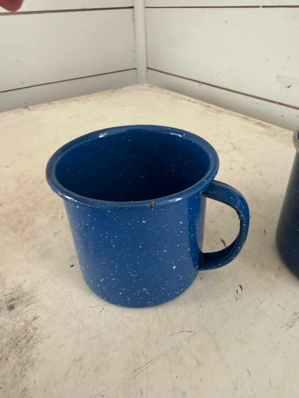 Blue speckled enamel mug sold individually