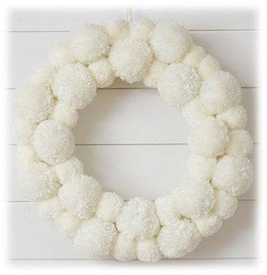 Boho Ivory Yarn Pom Pom Wreath - 20"