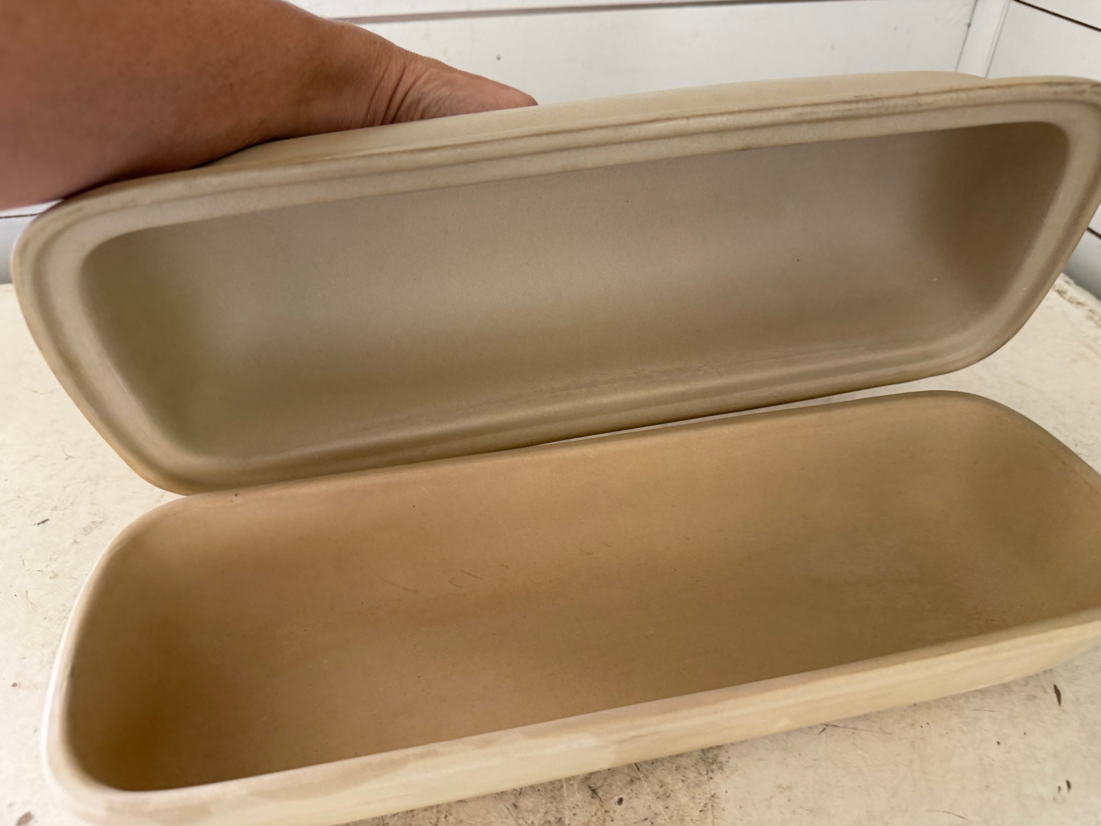 Vintage 15" Sassafras Superstone Clay Bread Baker Covered Oblong Loaf Pan