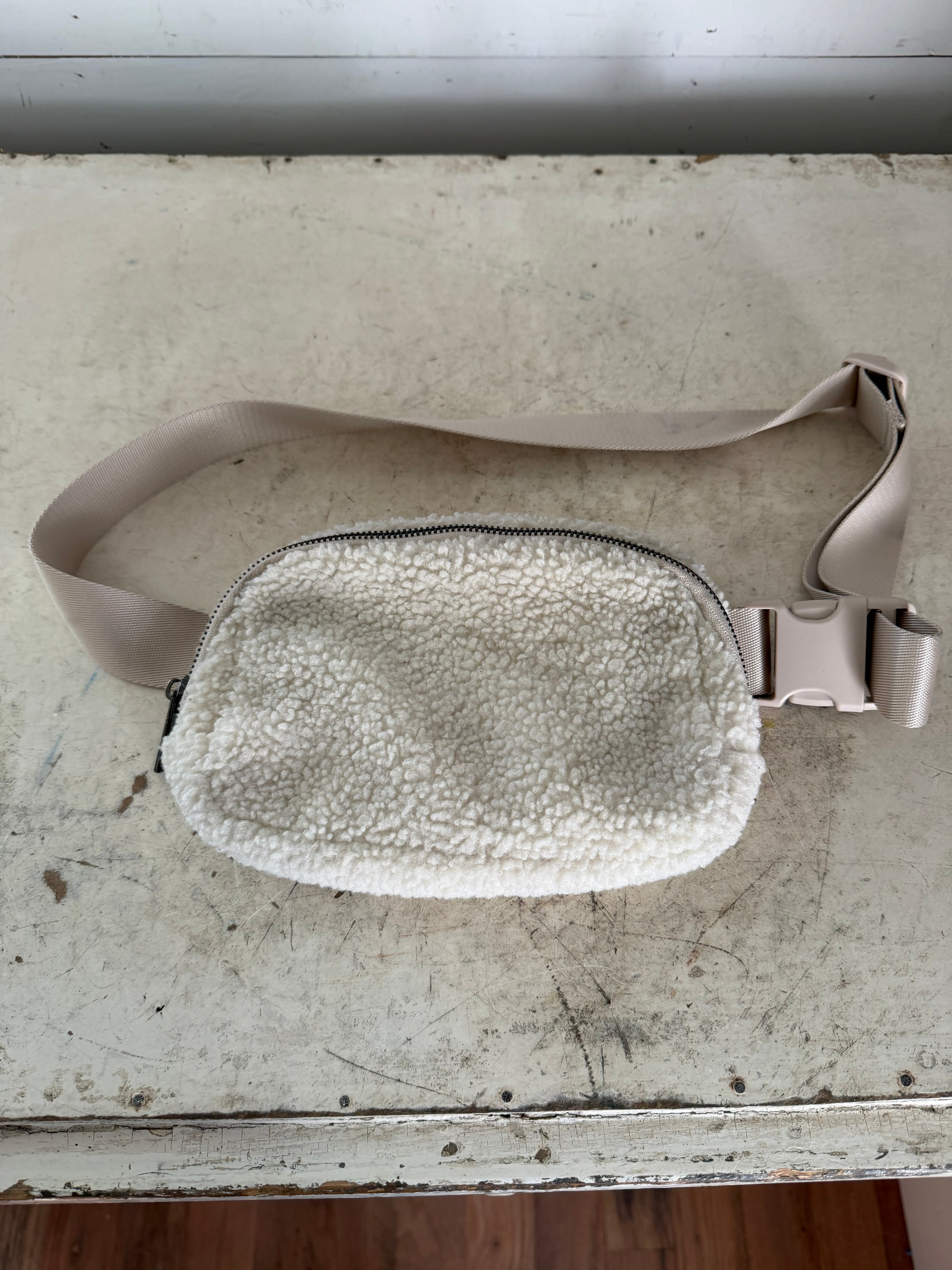 Cream Fleece Style Hip Bag