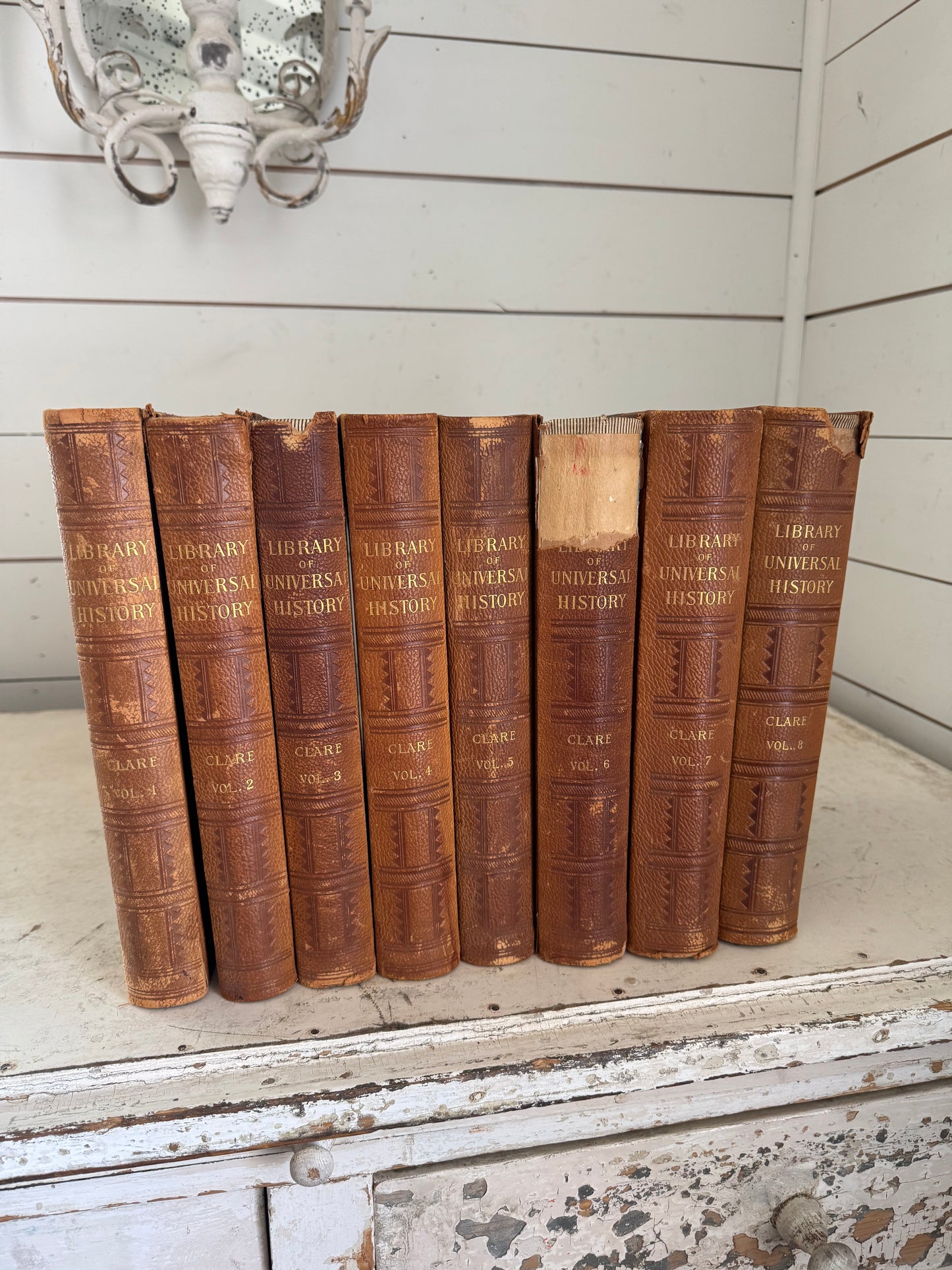 UNIVERSAL HISTORY Library of EIGHT (8) Volumes 1897 Complete Set Leather Spines