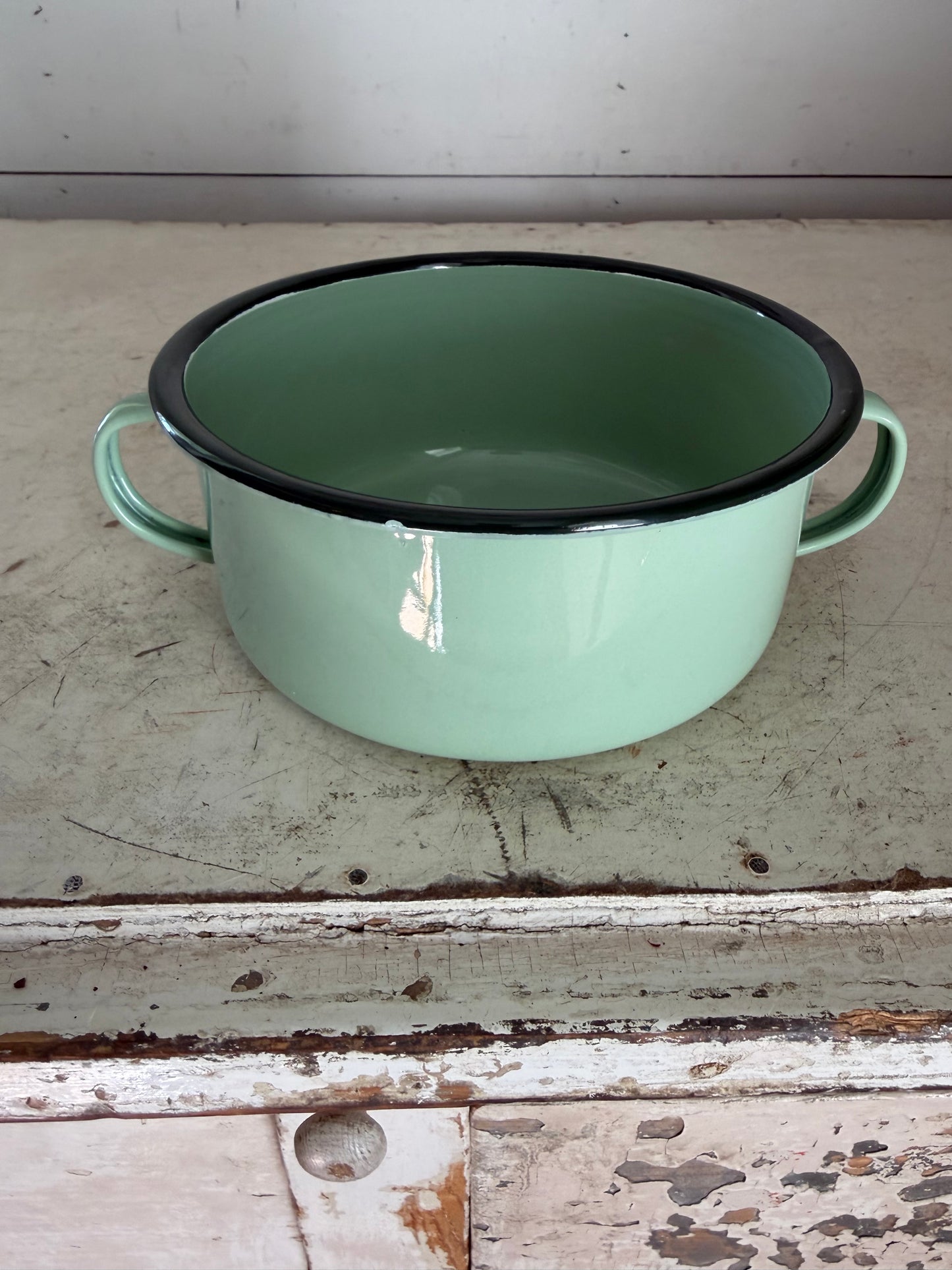 Mint green monogrammed Enamel Pot with Handles - SOLD INDIVIDUALLY