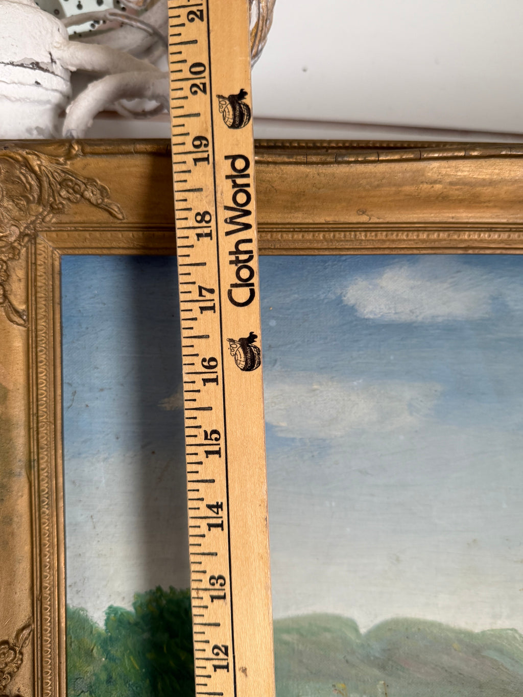 Original English Cottage & Lake Antique Art with Frame - as is see damage as shown