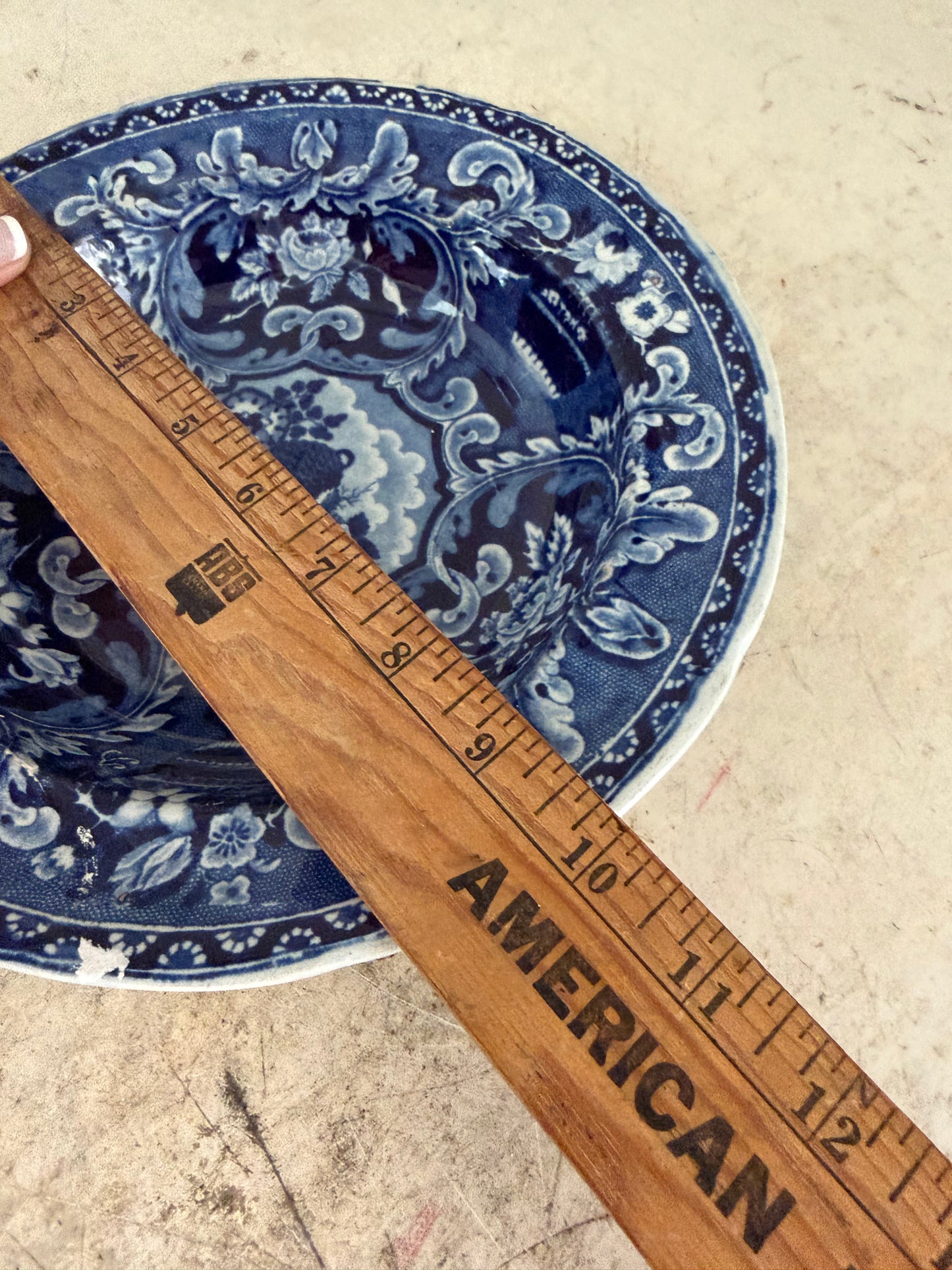 Antique Blue and White Bowl Transferware Beehive and Vases - has been repaired