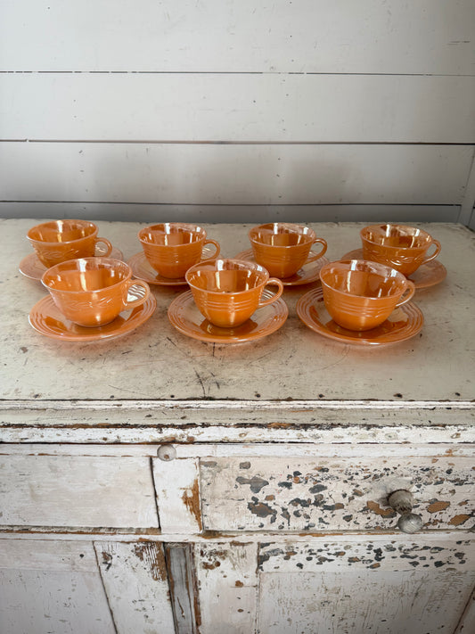 Vintage Fire-King Peach Luster teacups and saucer each set sold seperately