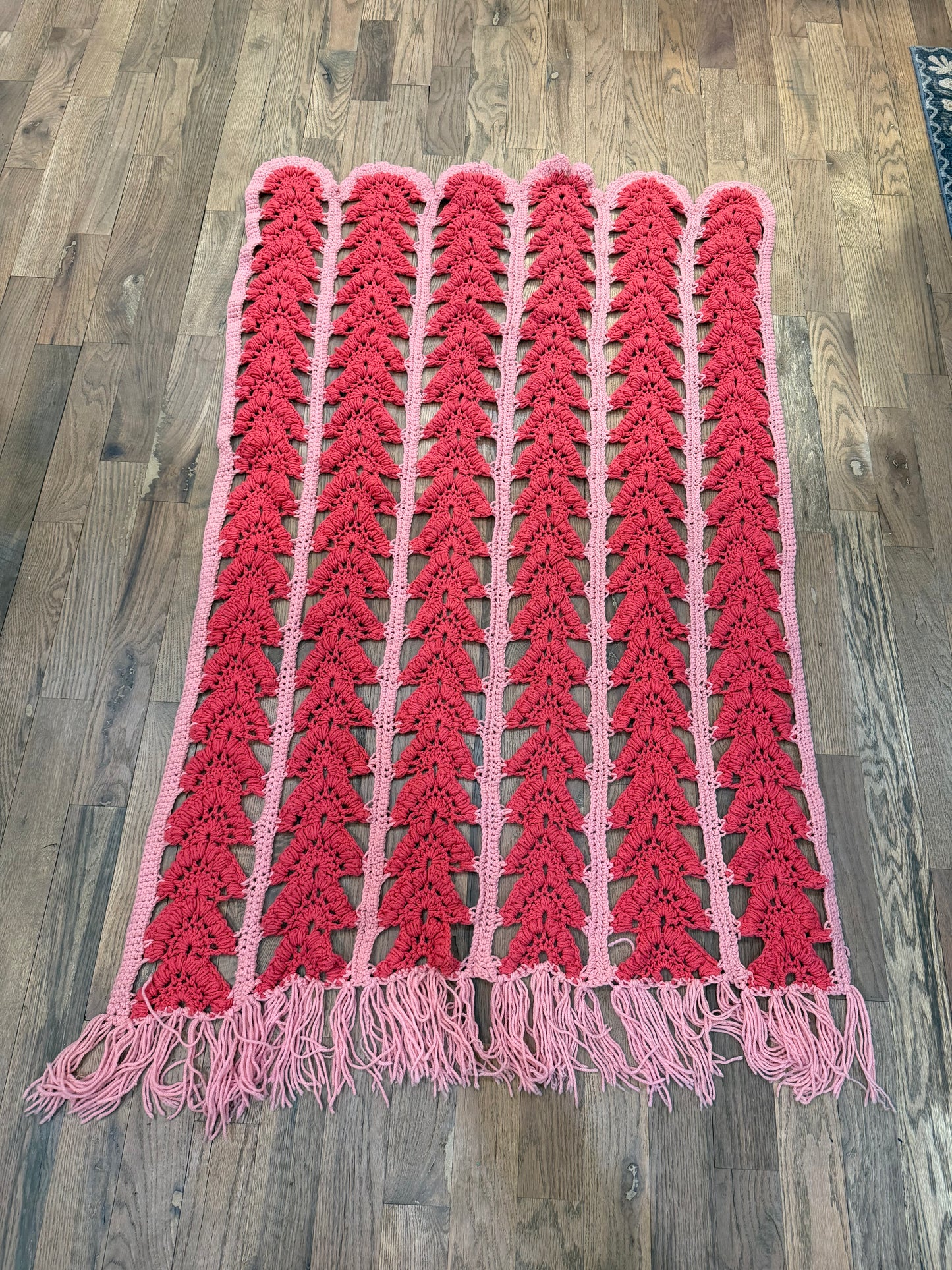 Hand Made Pink on Pink Afghan with Fringe