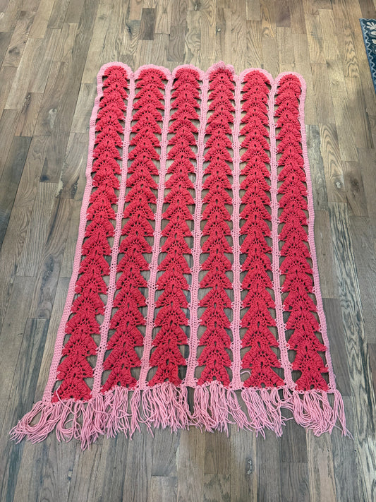 Hand Made Pink on Pink Afghan with Fringe