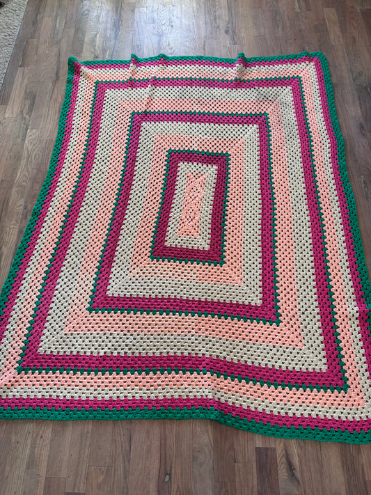 Pink green and Cream Afghan