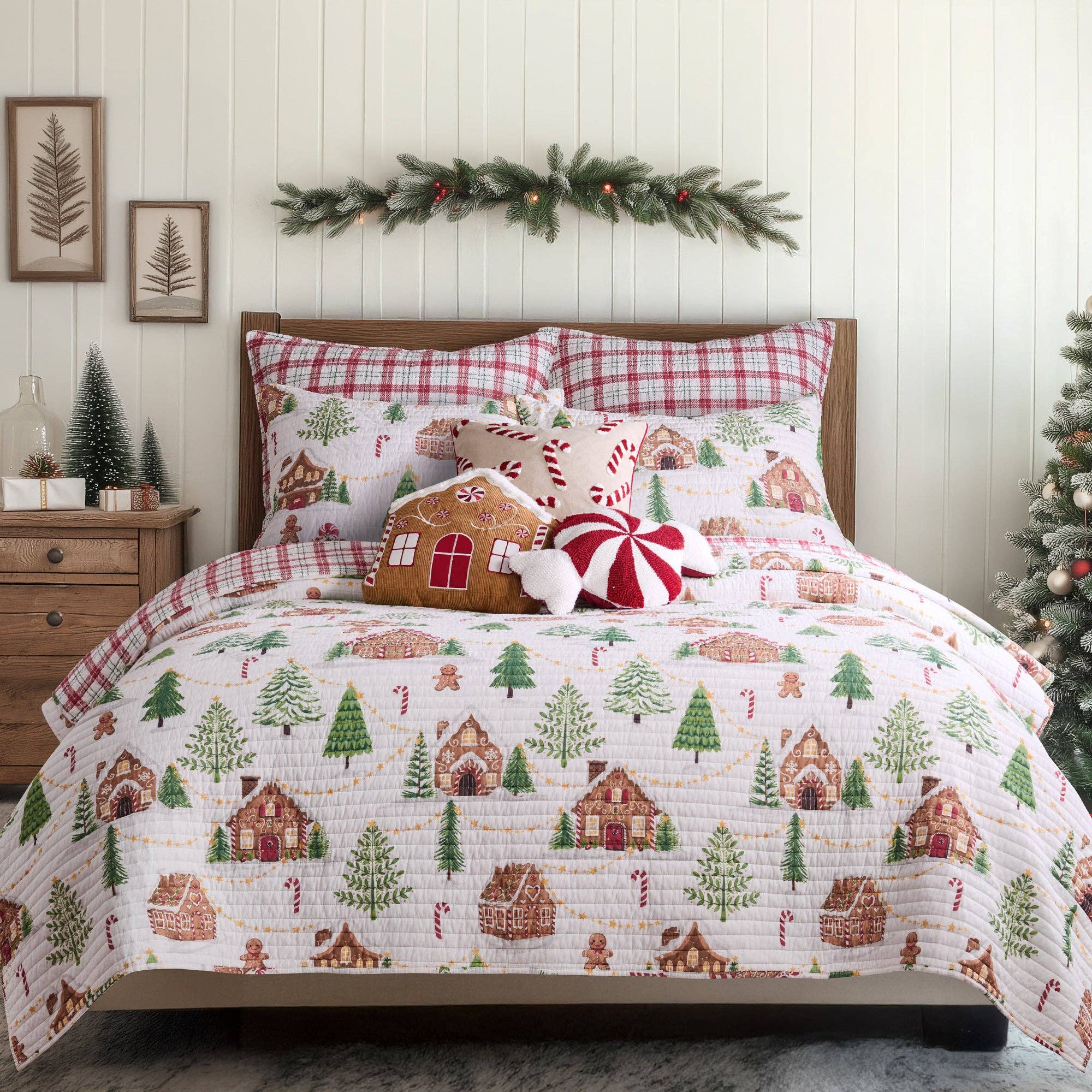 Gingerbread Village Peppermint Candy Pillow