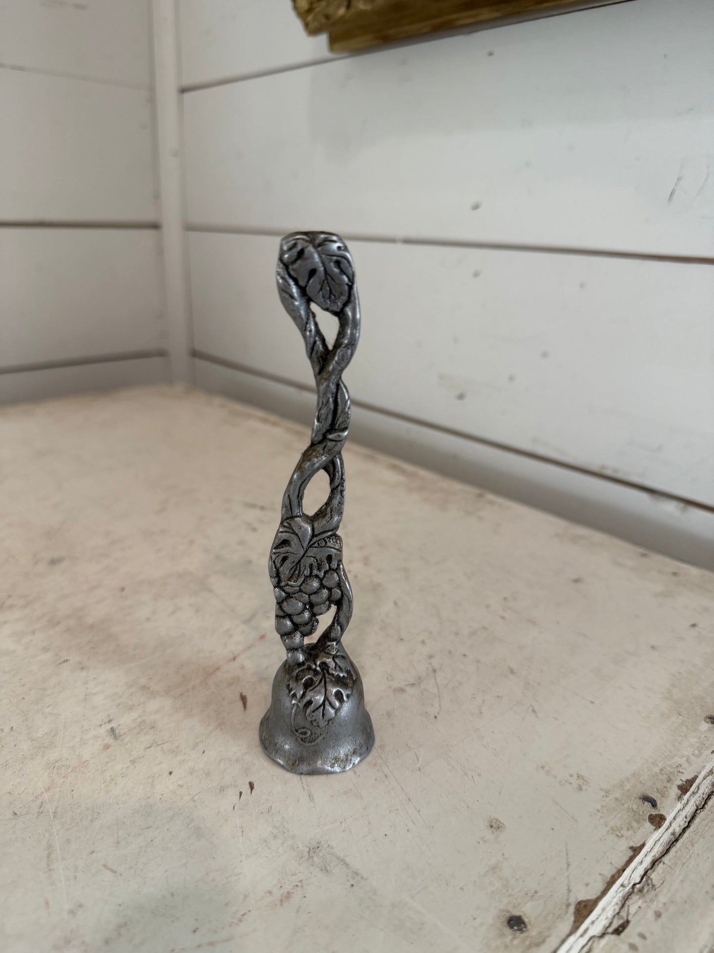 Rare Vintage Pewter Standing Candle Snuffer - Art Nouveau Style - Botanical Vine Grapevine