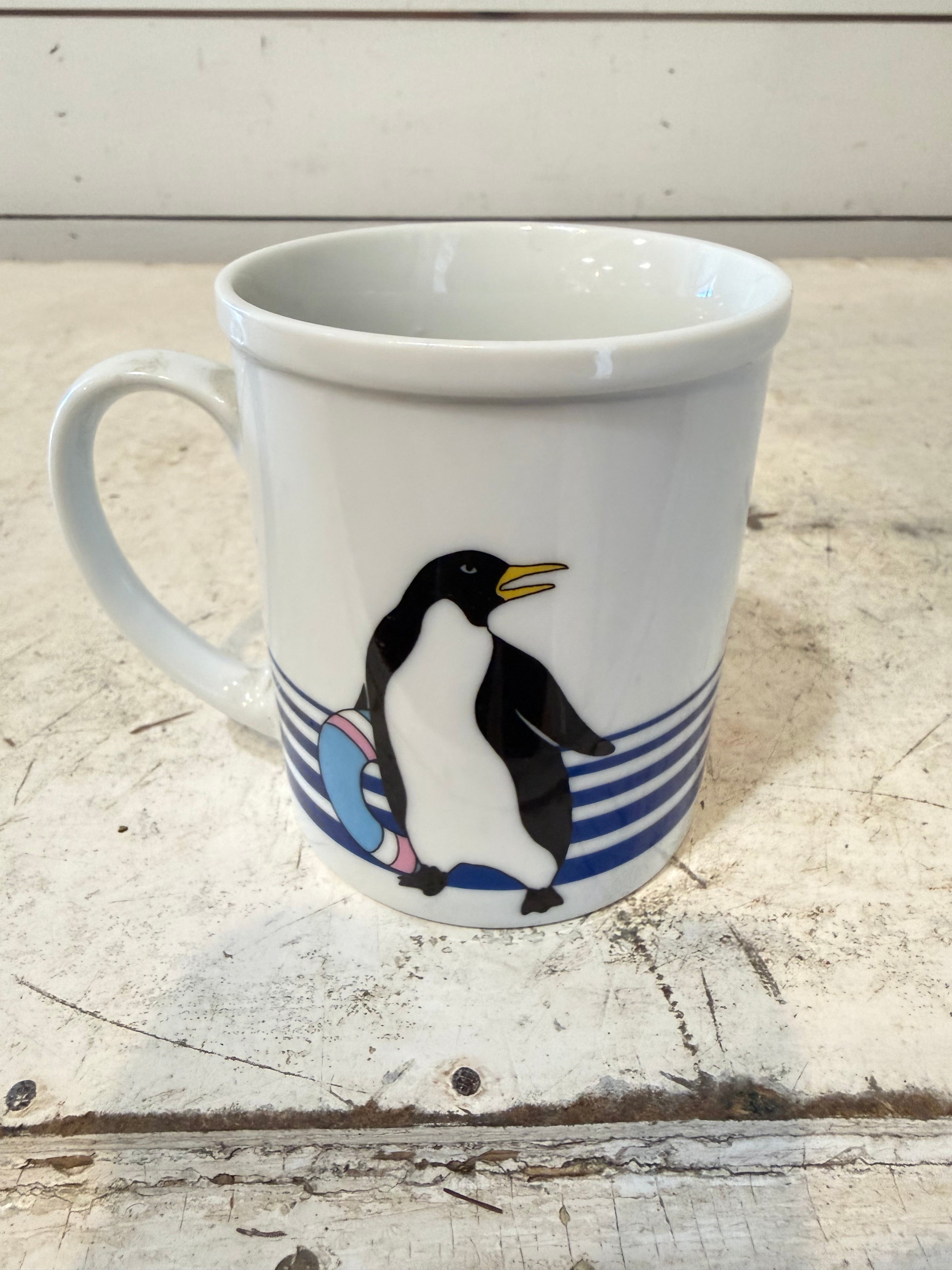 Vintage Cartoon Penguin mug - Blue Stripes