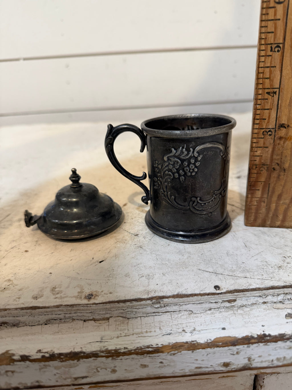 Antique Quadruple Silver Plate Mug (Lid is Included But Not Original)