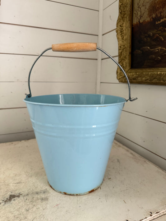 Baby Blue Enamelware Bucket Metal Rustic Farmhouse Country Decor