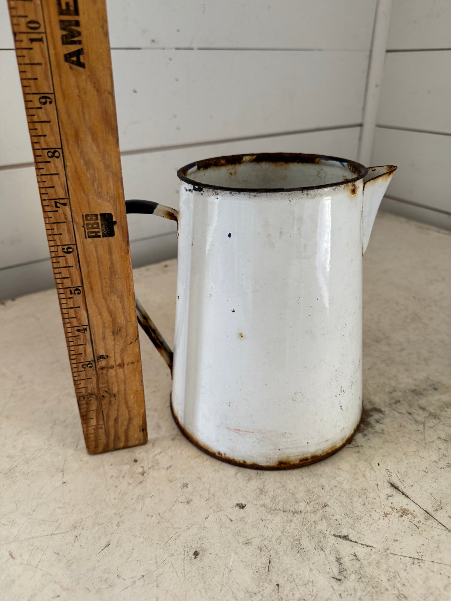 French Enamel Blue & white pitcher