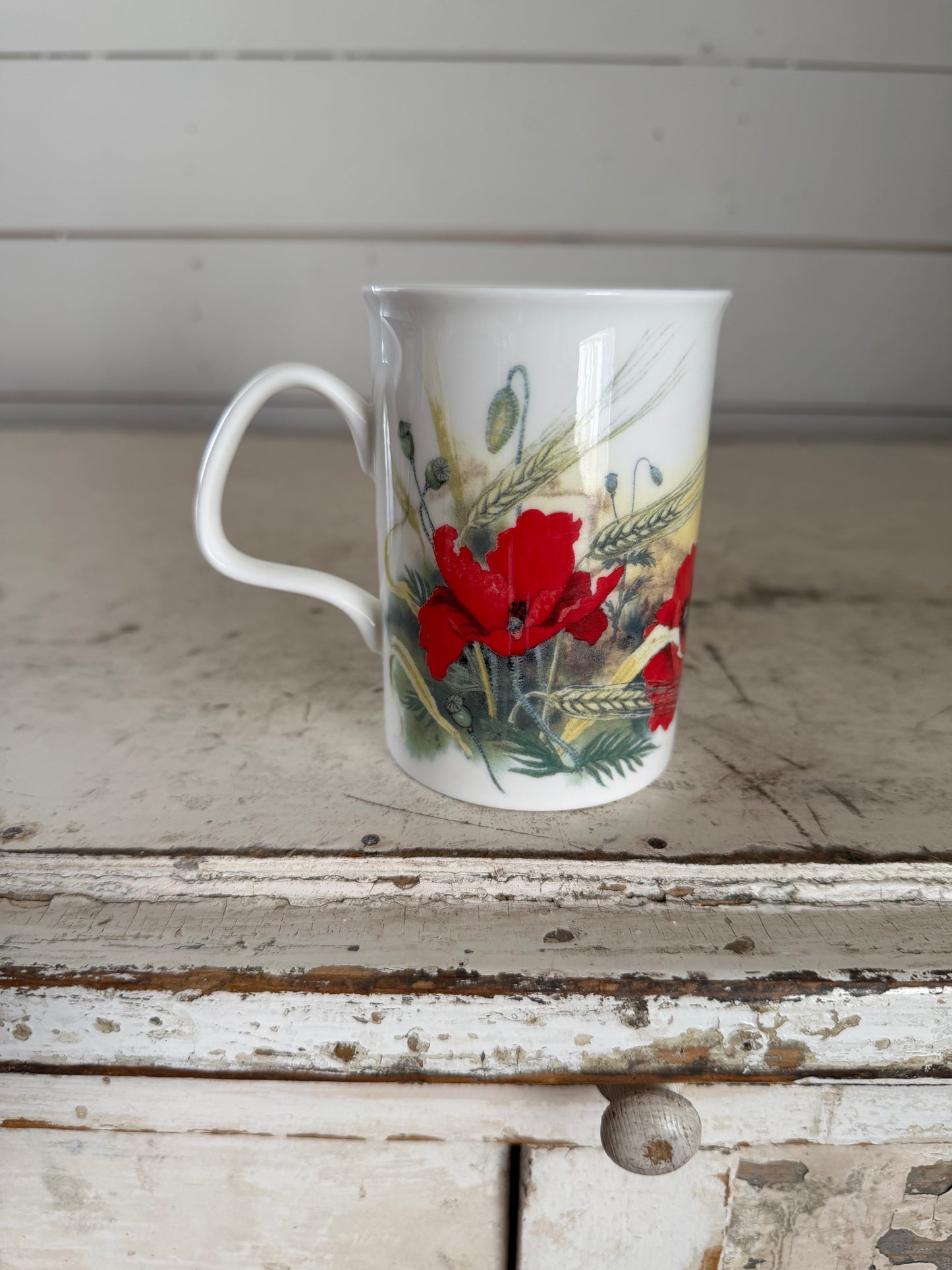 Roy Kirkham "Poppy" fine bone china mug featuring red poppies and wheat - England