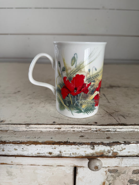 Roy Kirkham "Poppy" fine bone china mug featuring red poppies and wheat - England