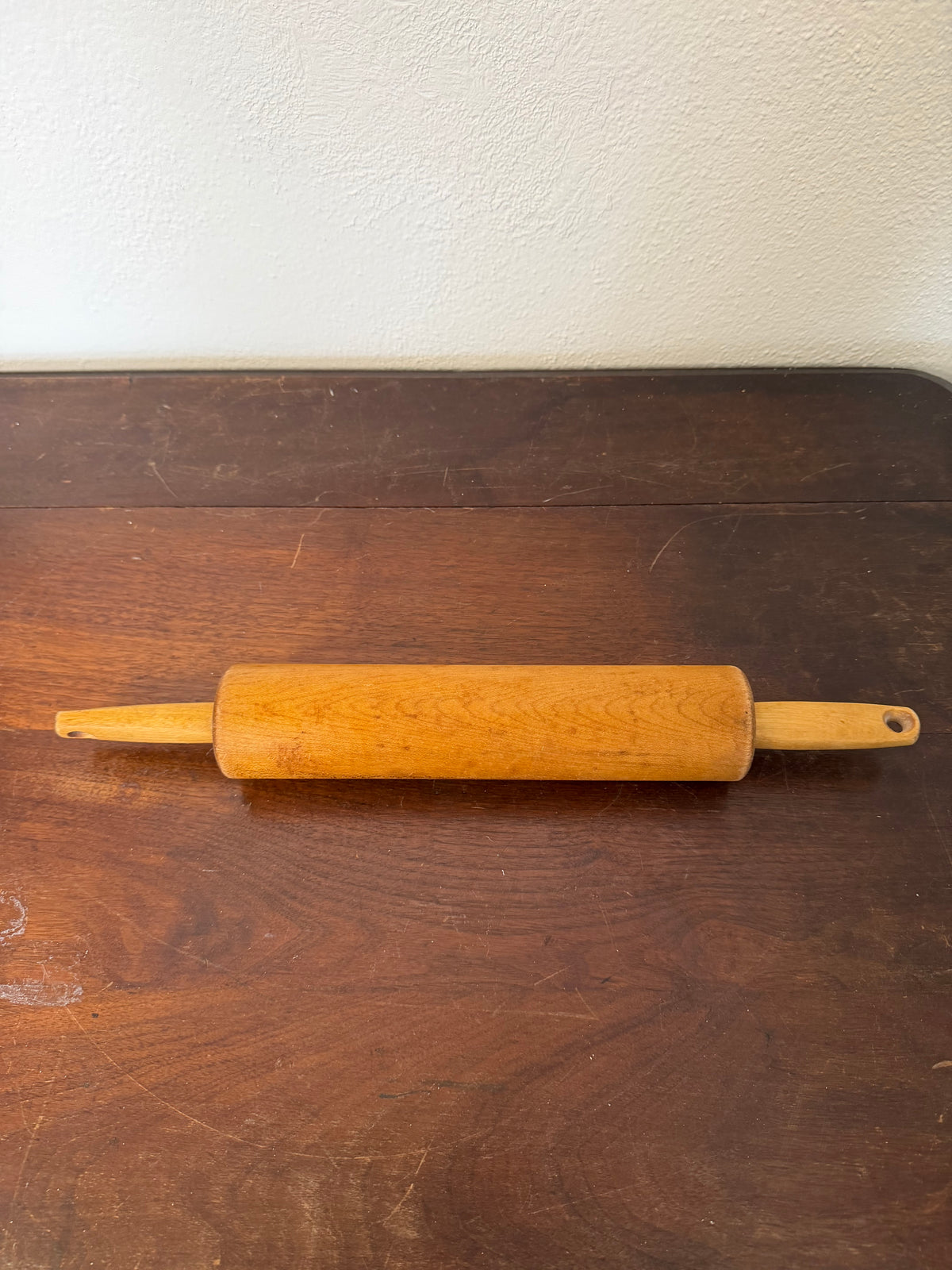 Vintage wood rolling pin with mid-century style handles- will get handles painted