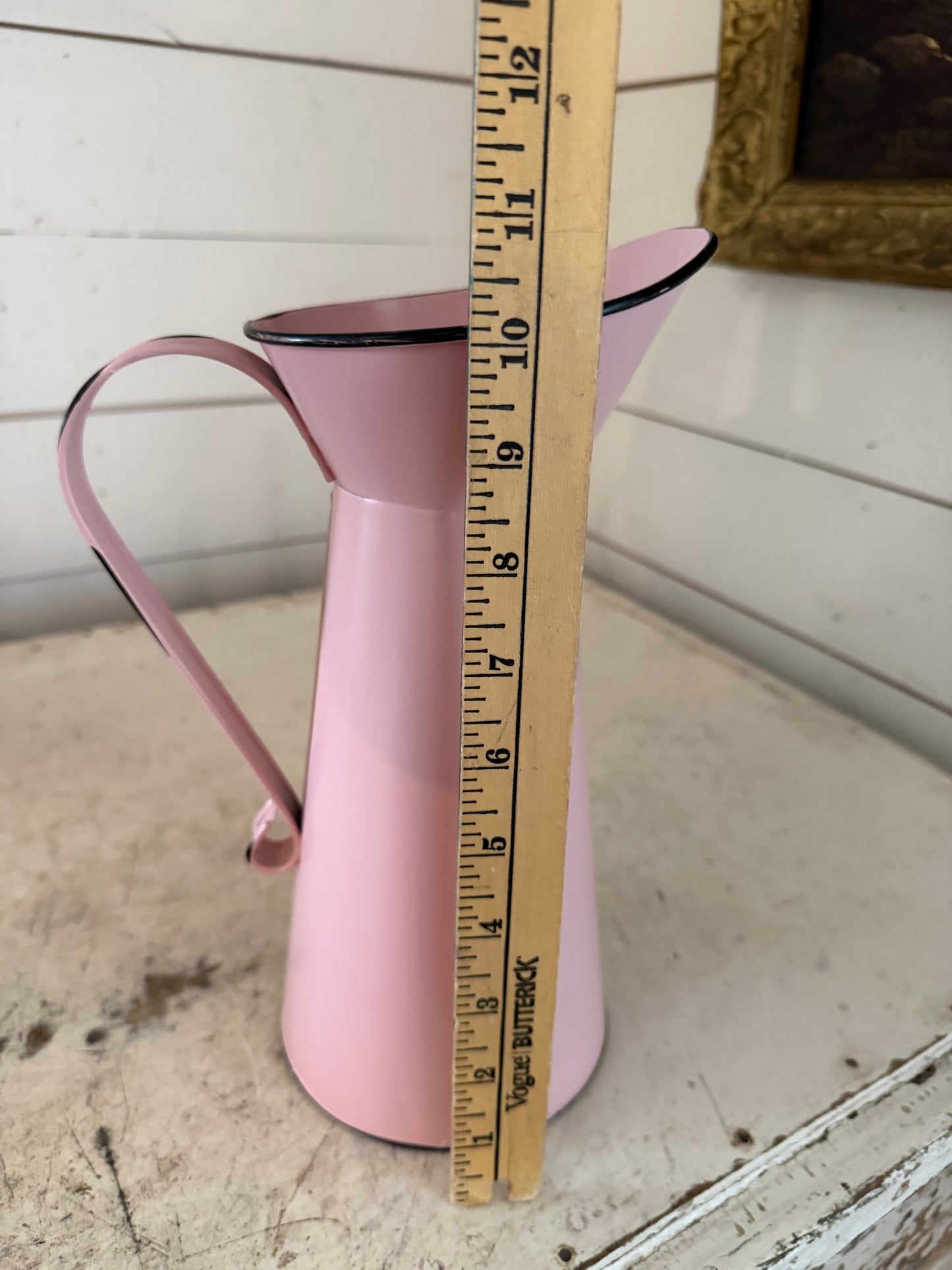 Pink enamel pitcher for decor