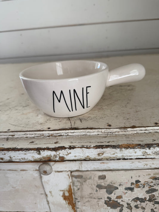 Rae Dunn “Mine” Soup Bowl With Handle