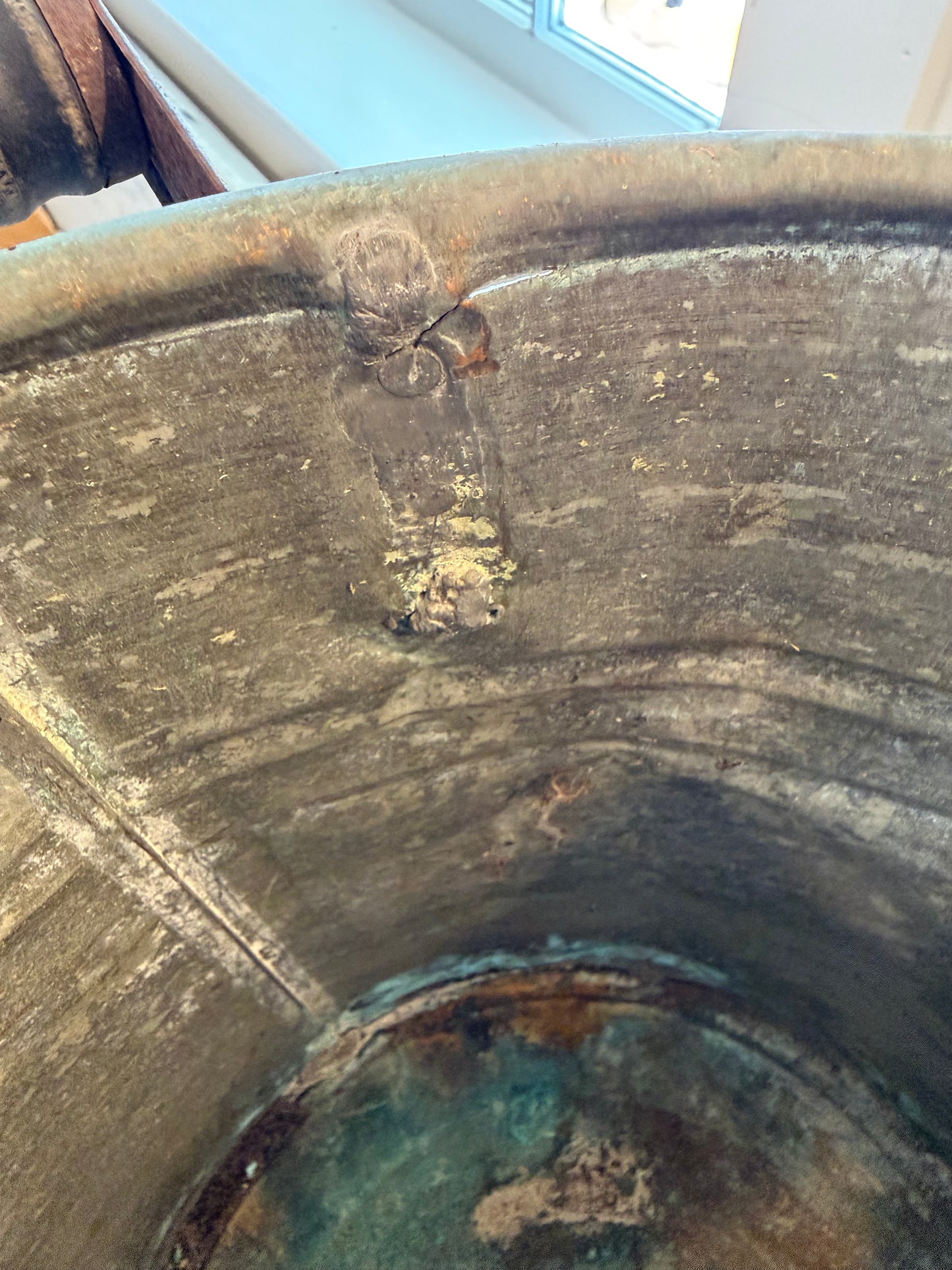 Antique copper boiler wash tub with tin lid