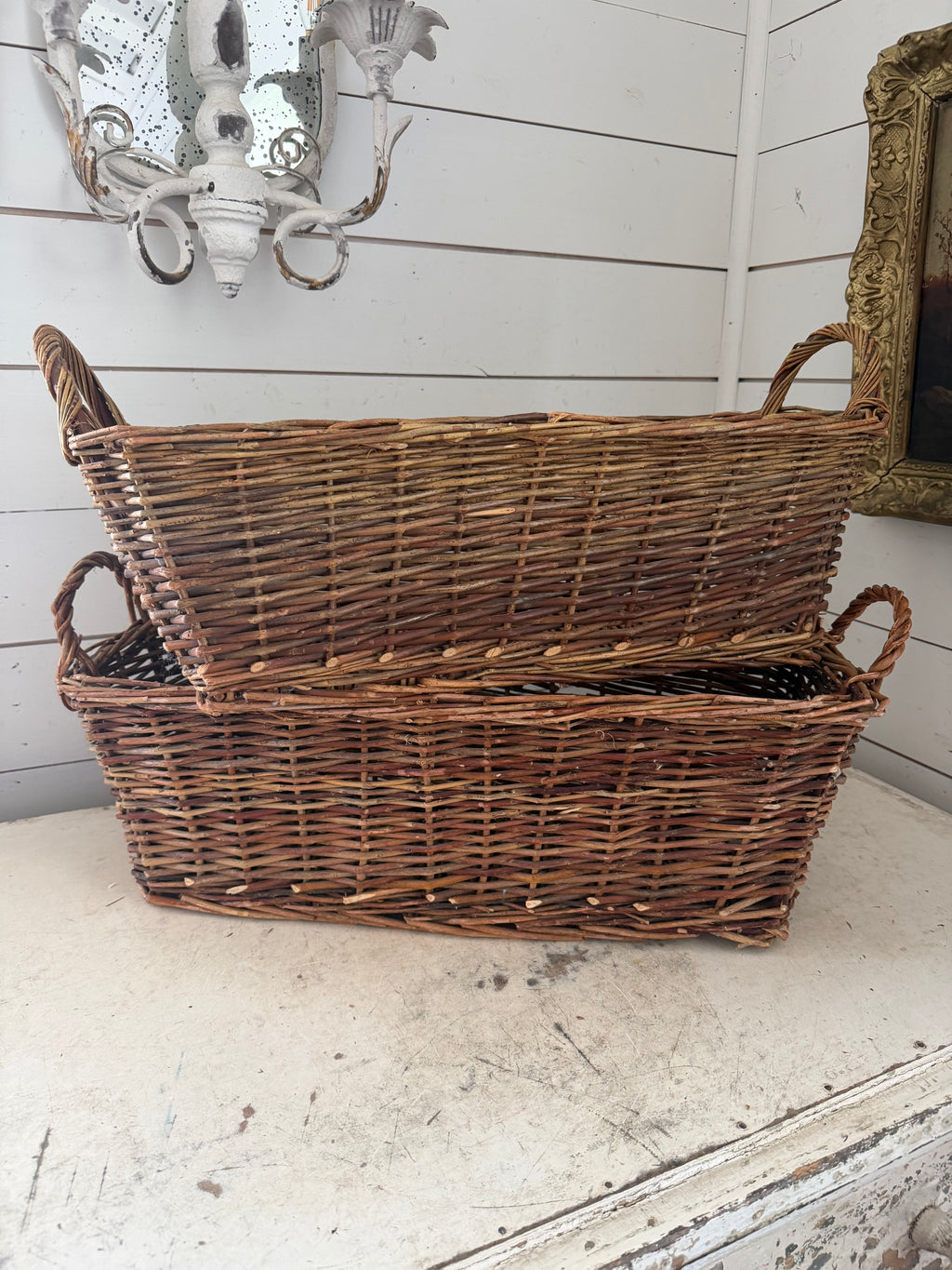 Long wicker bread basket with handles sold individually