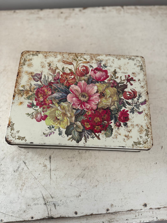 Large Floral Antique English Tin