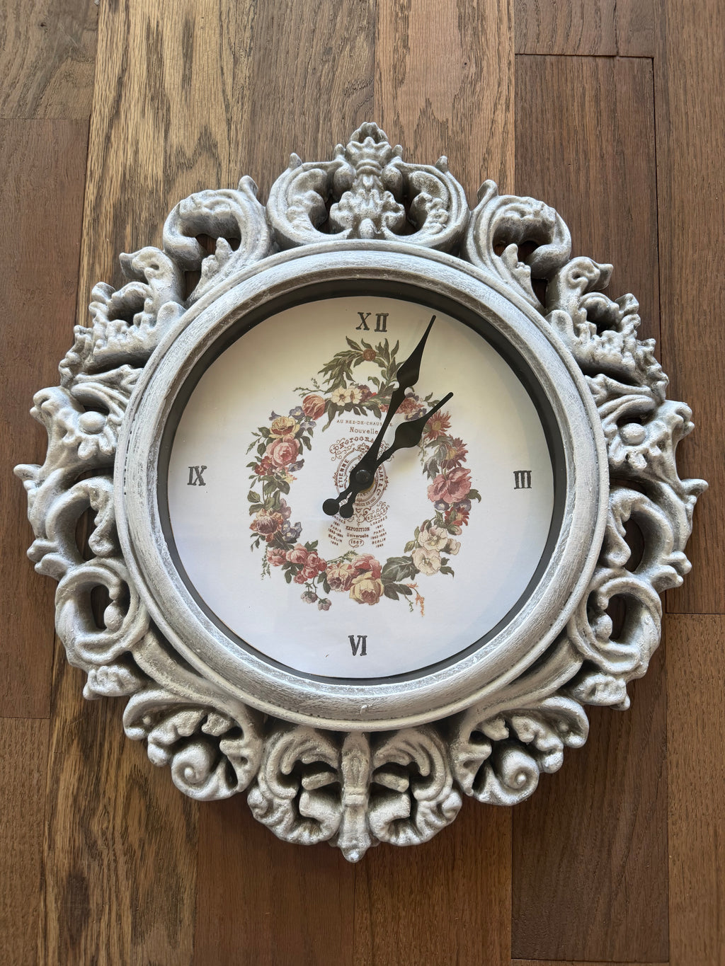 French Style Ornate Wall Clock 16” across