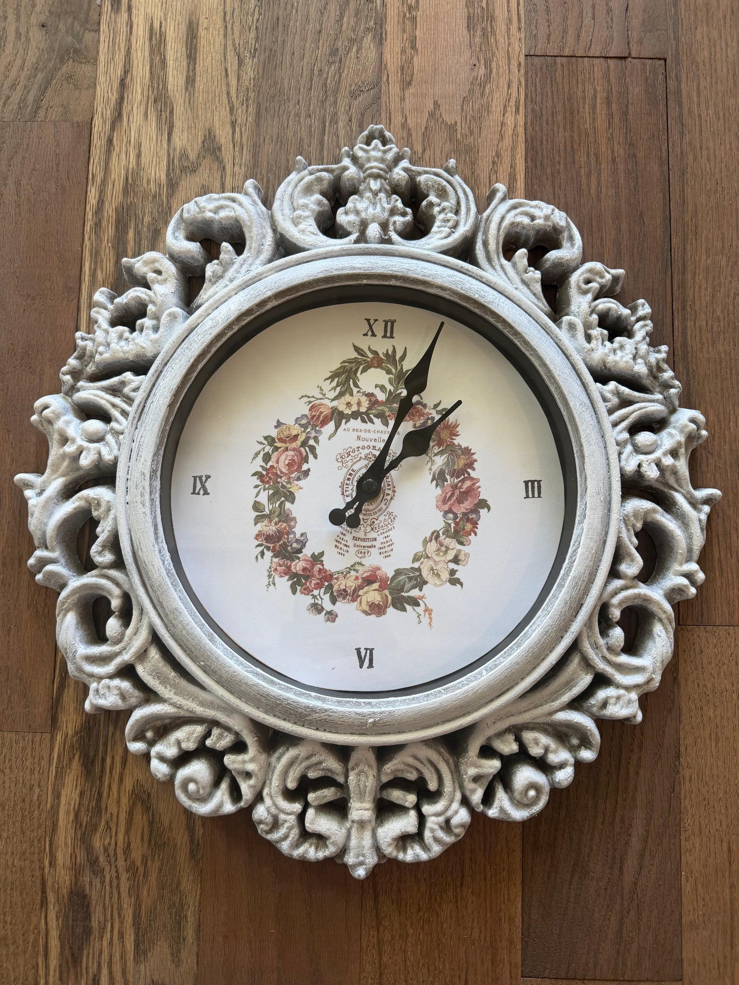 French Style Ornate Wall Clock 16” across