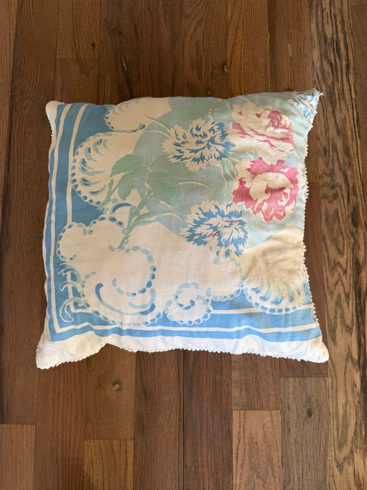 Floral and striped Chenille backed Throw Pillow