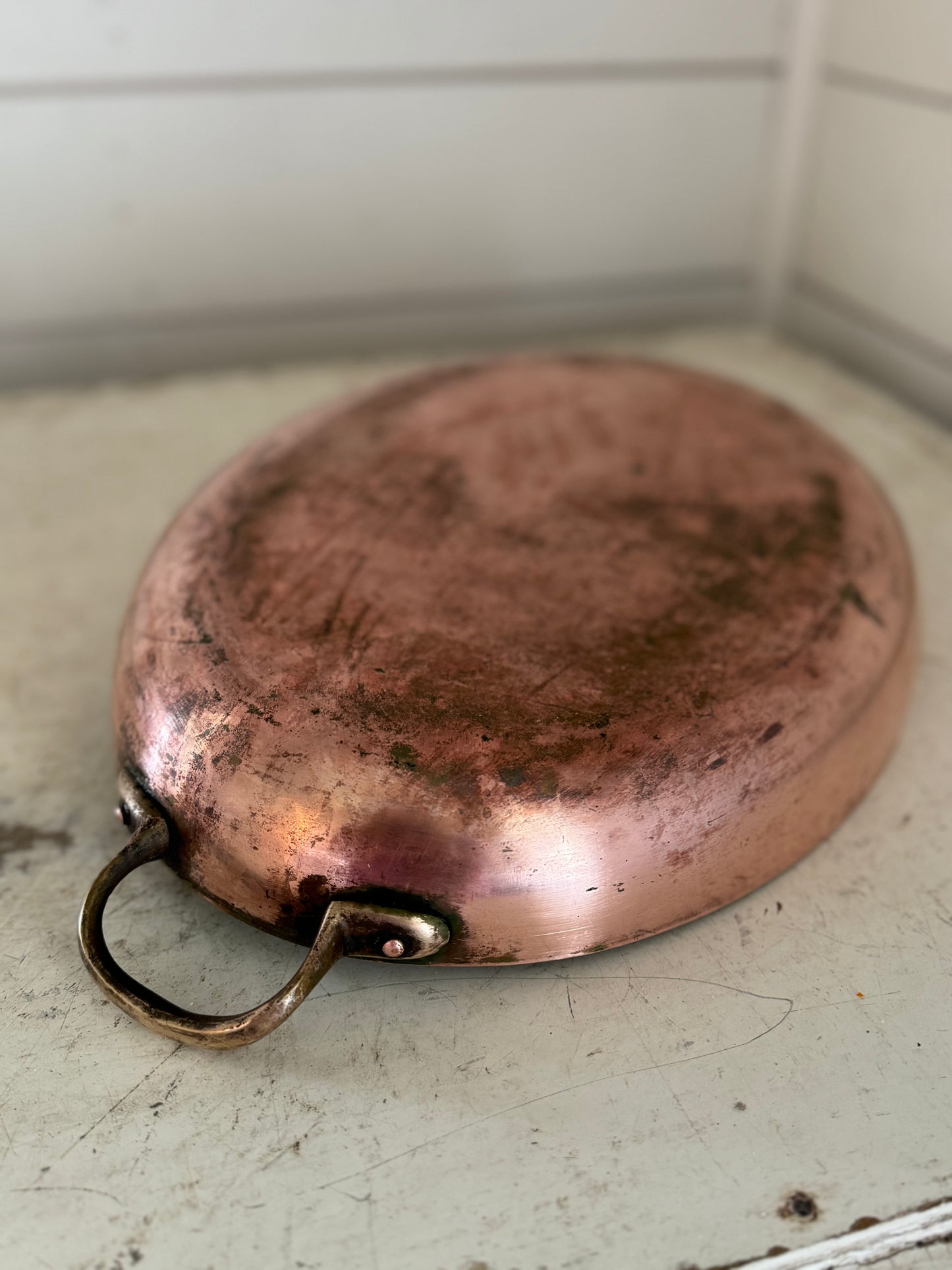 Vintage Cooper Oval Pan with brass handles