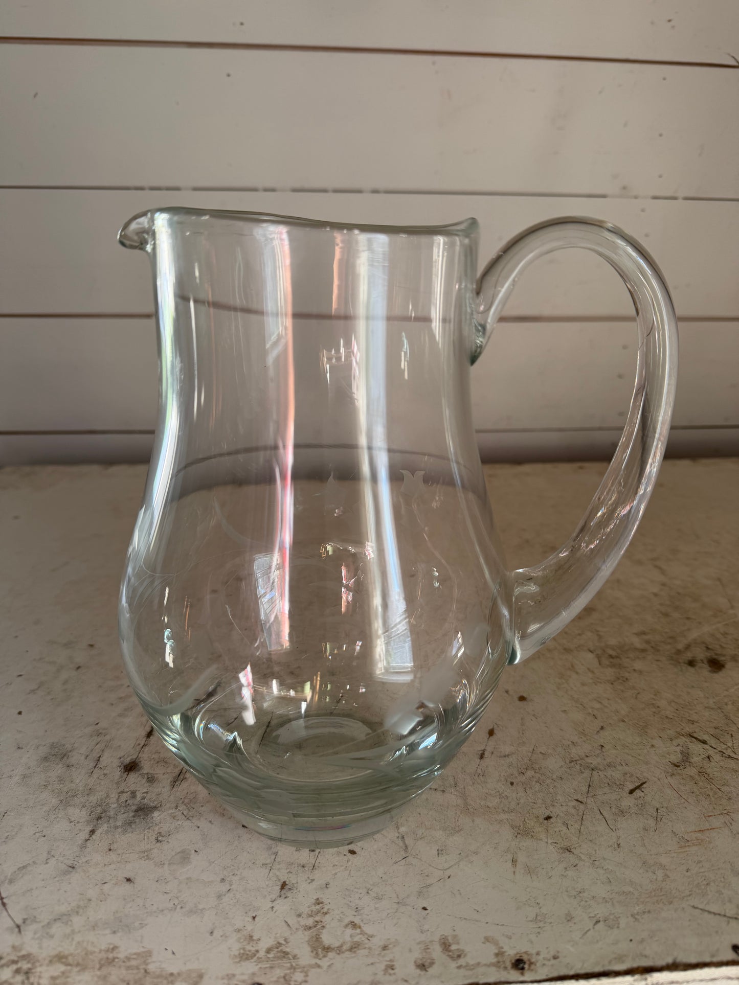 Etched Glass Vintage Pitcher