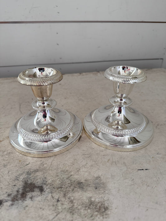 Pair of Vintage Silver Plated Candlesticks - Short