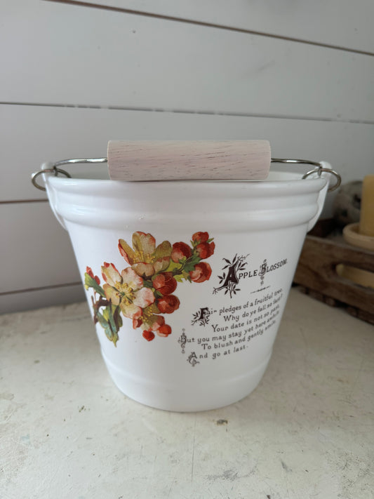 Floral White Ceramic Bucket