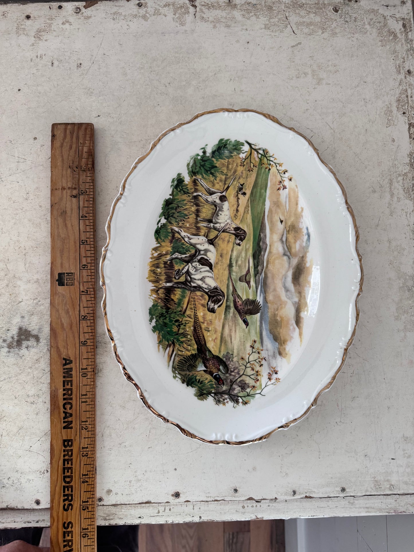 Vintage English Pointers and Pheasants Platter