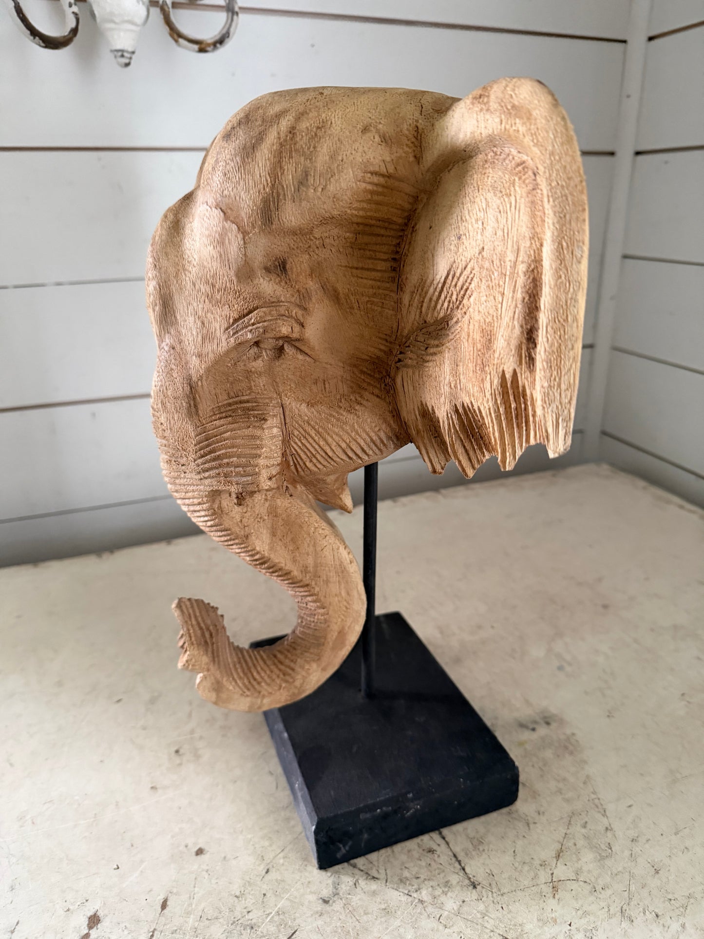 Hand Carved Wooden Elephant - Has Crack and Missing Tusks