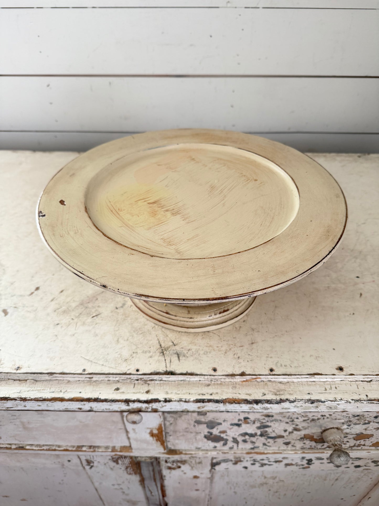 Chippy Cream Painted Wood Cake stand/Pedestal Will get makeover