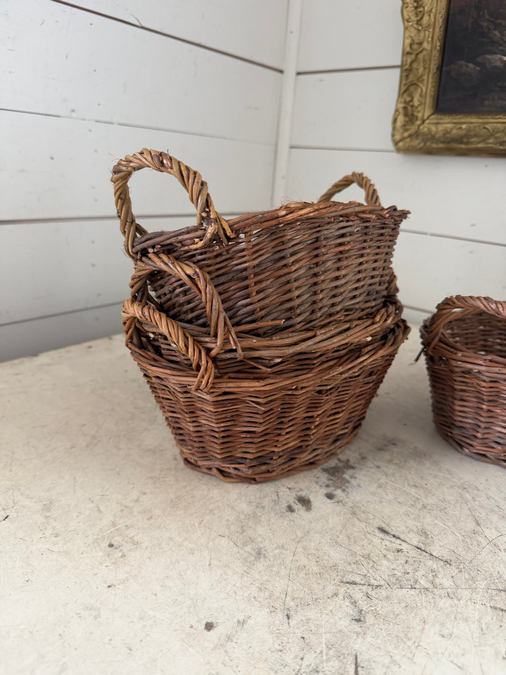 Willow basket with handles stackable sold individually