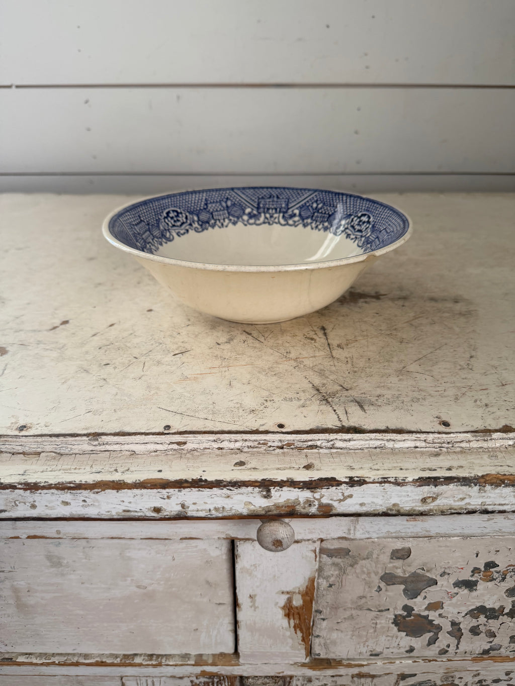 Vintage 1960 Blue Willow Serving Bowl- Blue & White -8 1/2” Diameter - Chip underneath lip
