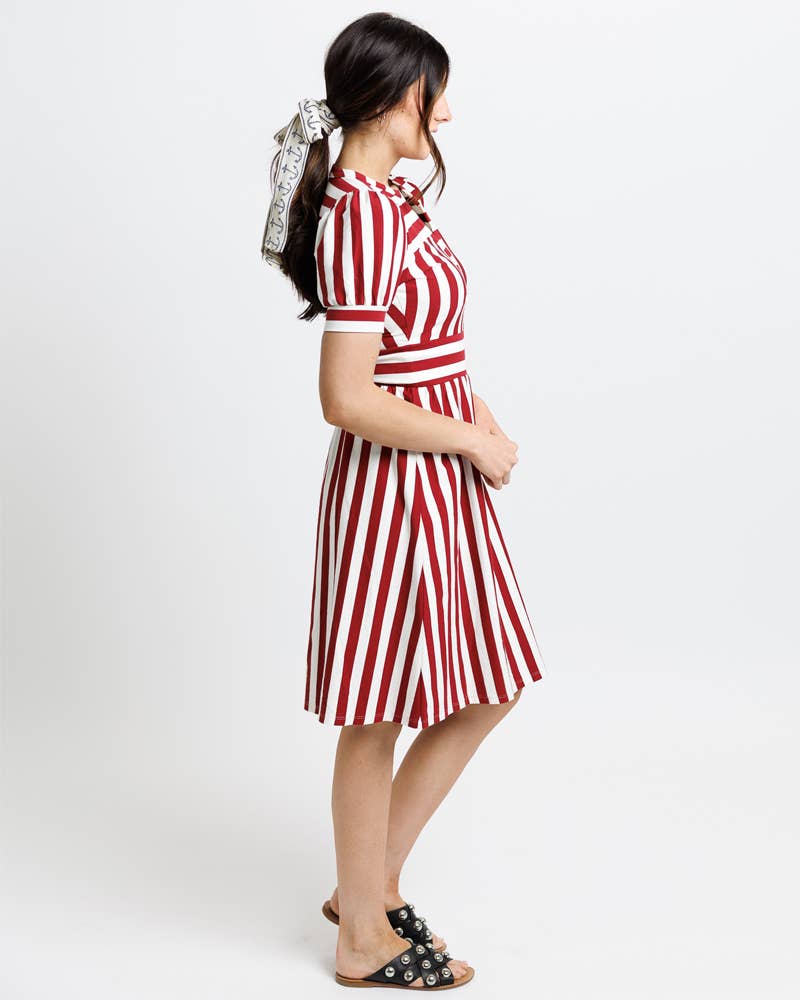 Tribecca Red and White Striped Short Sleeve Knit Dress