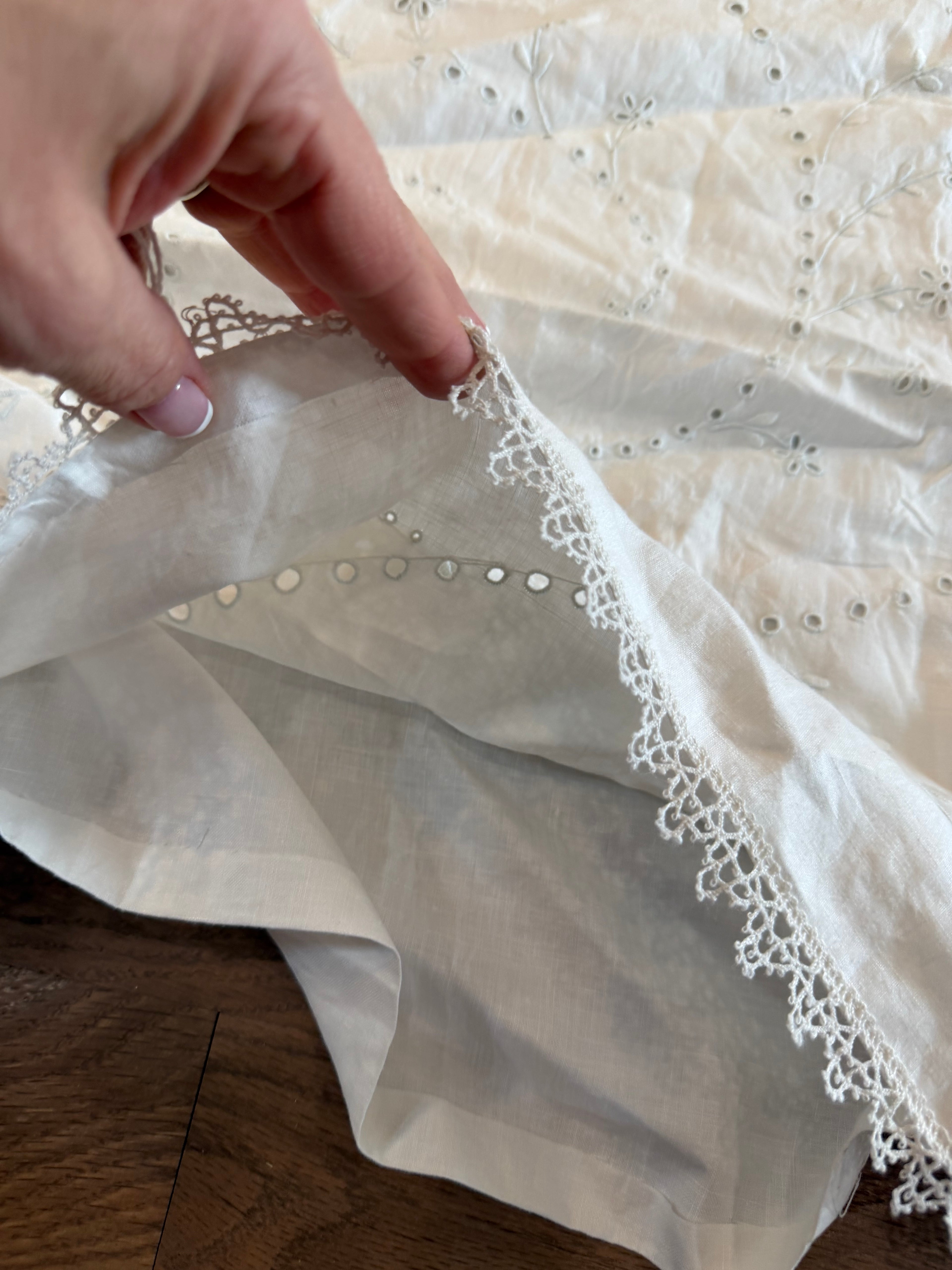 Vintage White Embroidered Lace Pillow Case - English