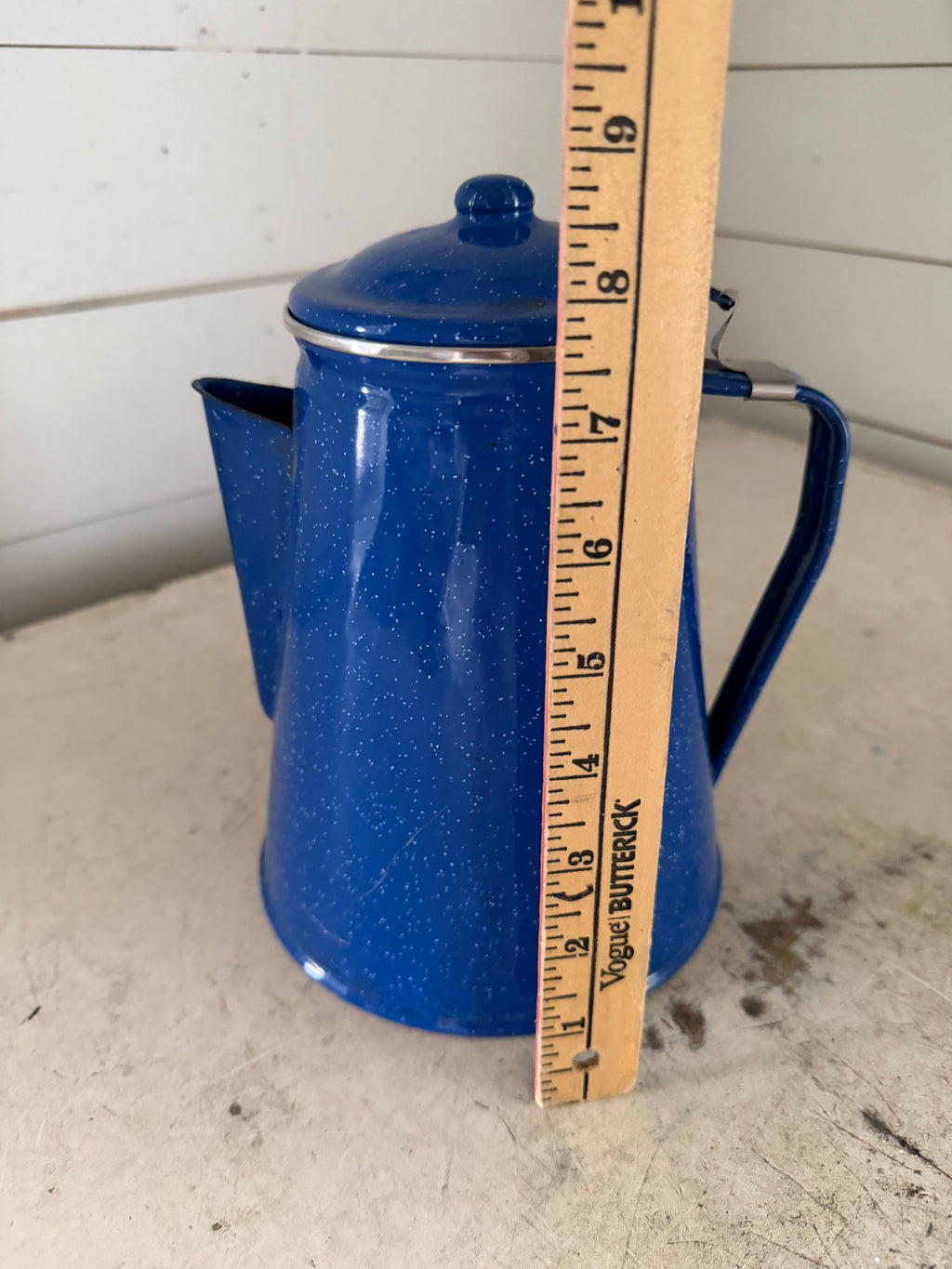 Speckled blue enamel coffee pot