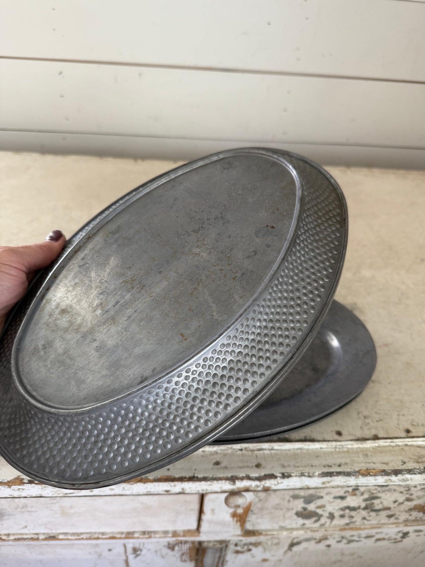 Vintage Oval Pewter Light Metal Serving Plates Japan - individually priced