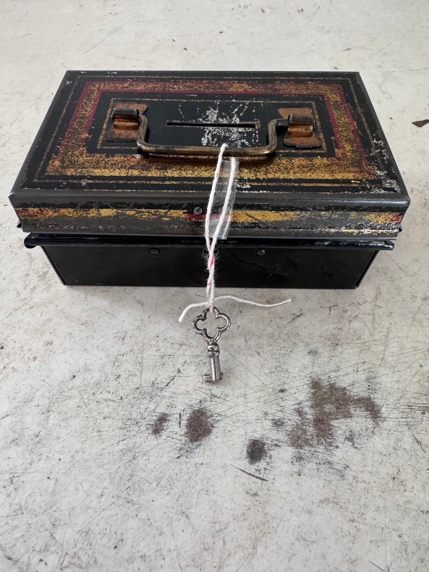 Antique metal Cash box with key