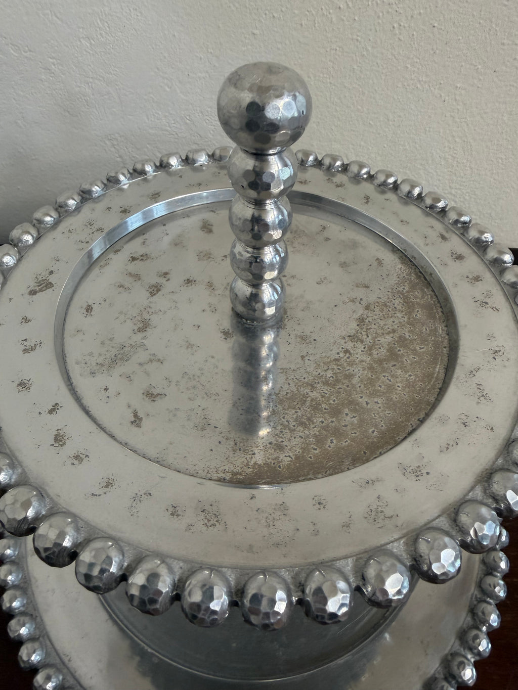 Vintage Beaded Pewter Two Tiered Tray