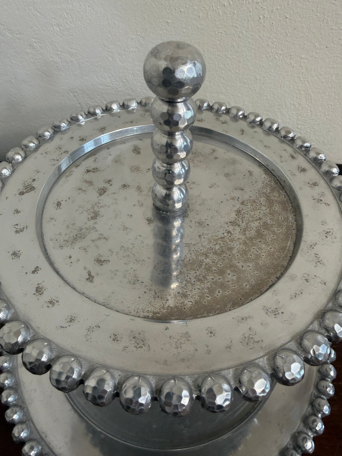 Vintage Beaded Pewter Two Tiered Tray