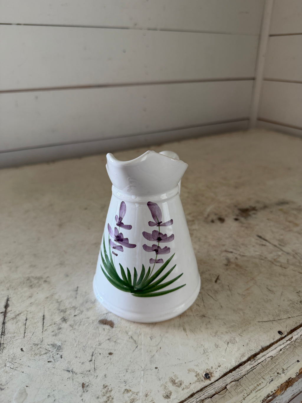 Small White Ceramic Hand painted Pitcher