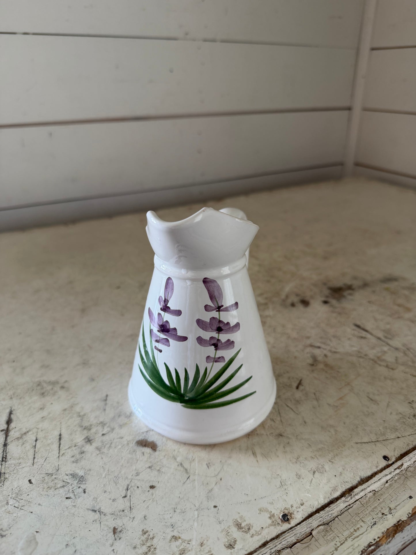 Small White Ceramic Hand painted Pitcher