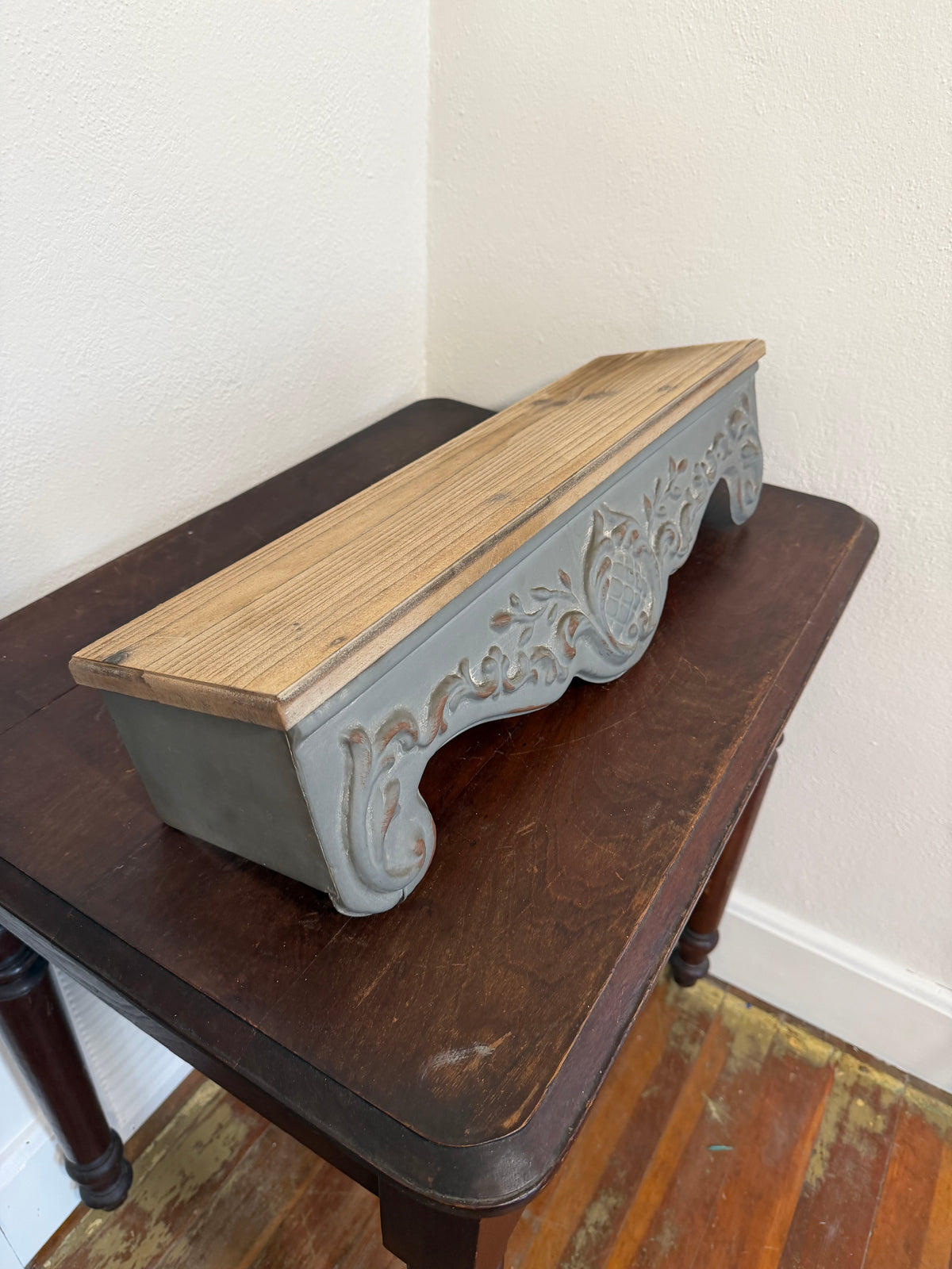 Pressed Tin and wood Shelf will Get Makeover