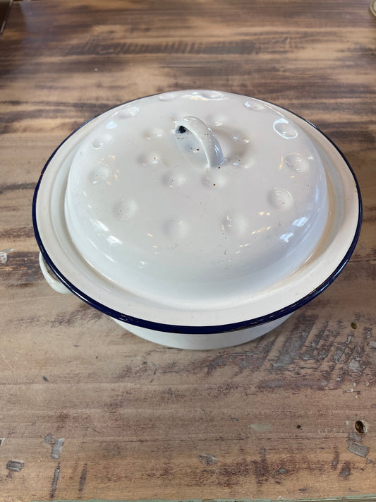 Vintage English Enamel Blue and White Roaster